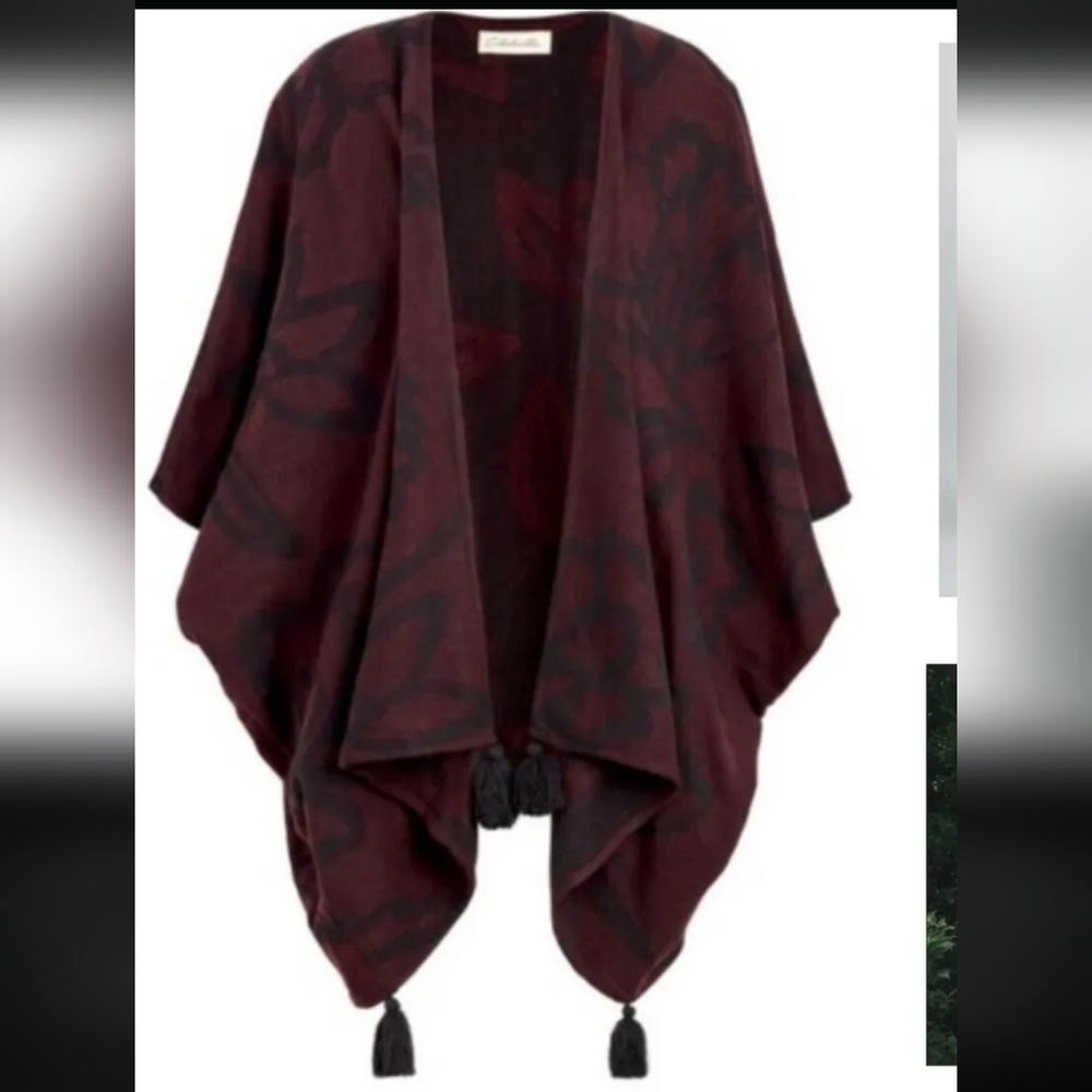 Cleobella Sevigny Capelet Poncho‎ Oversized Burgundy Cardigan Open Front